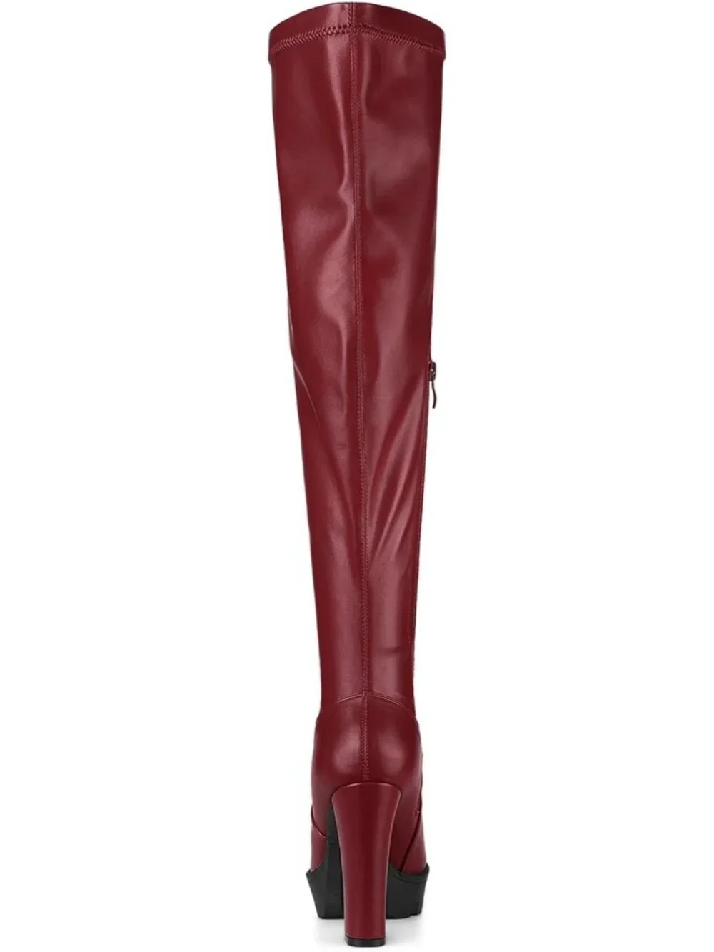 Women's Burgundy Round Toe Faux Leather Chunky Heel Over The Knee High Boots